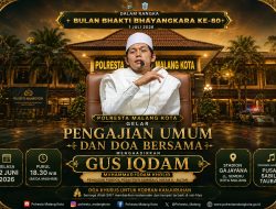 Sambut Bulan Bhakti Bhayangkara ke-80, Polresta Malang Kota Hadirkan Gus Iqdam Doa Bersama dan Pengajian Umum